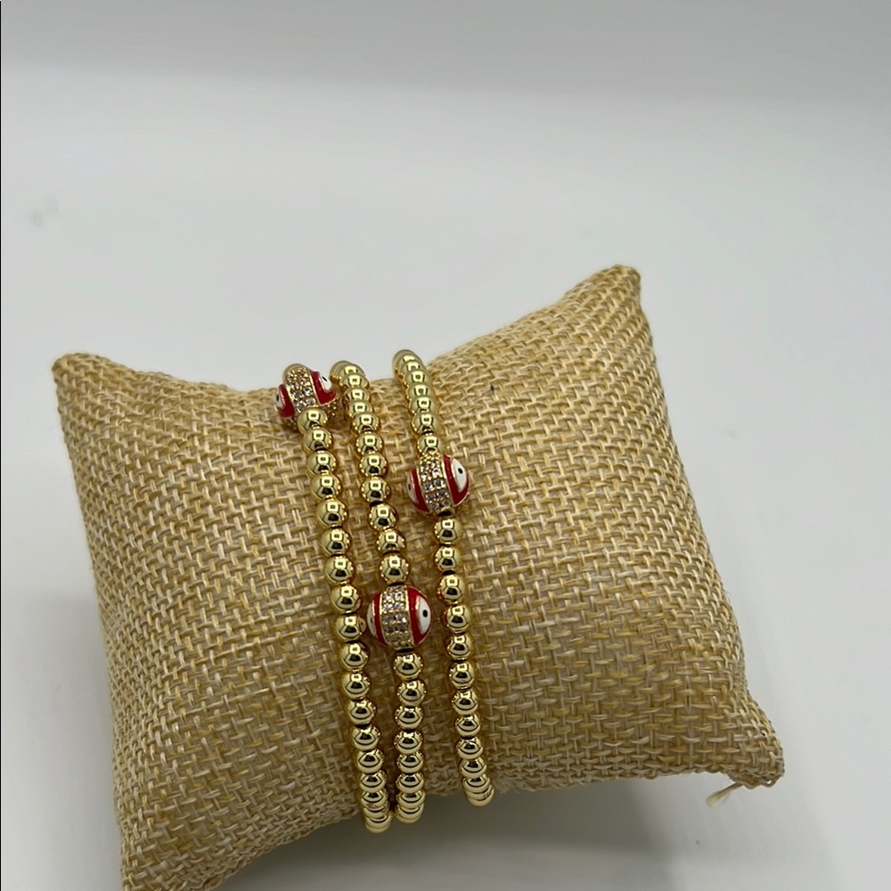 Elegant Gold and Red evil eye Beaded Bracelet Set
